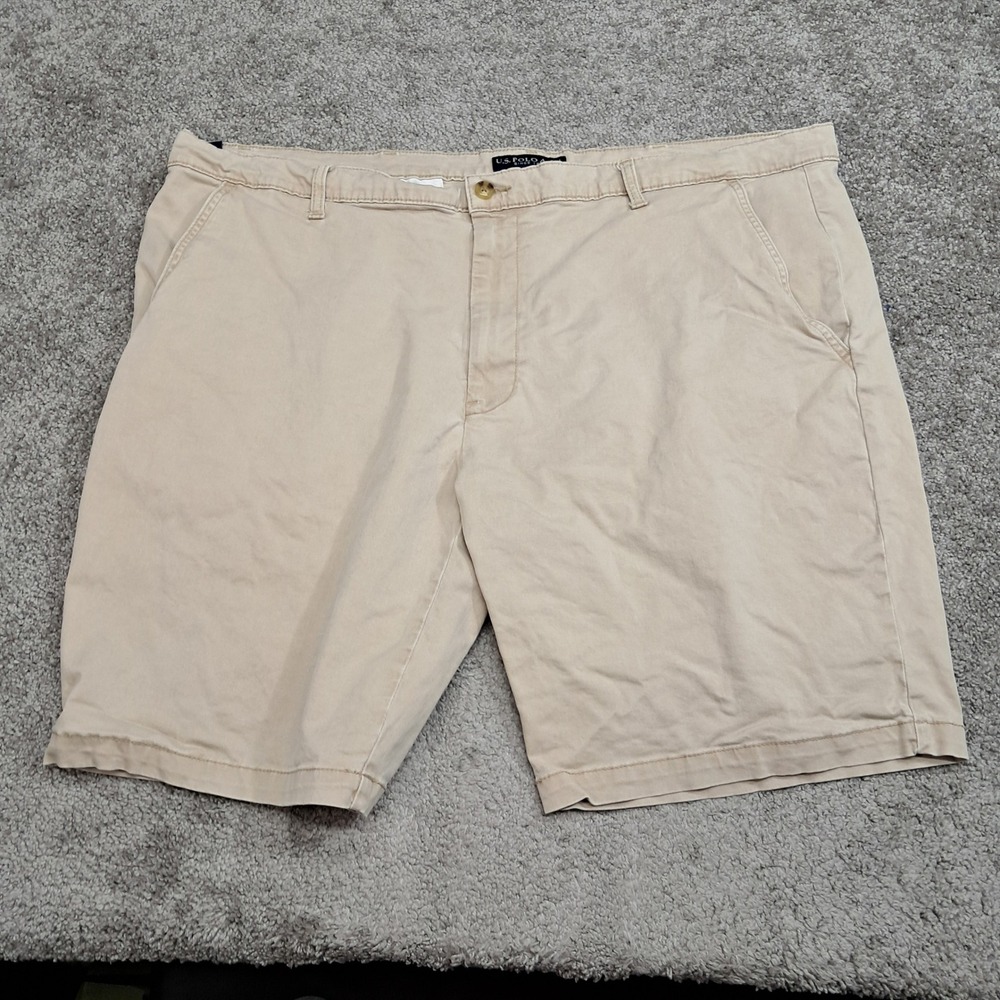 US Polo Assn Mens Tan Activate Stretch Chino Shorts W46 11C410 Khaki‎ Flat Front